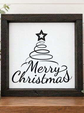Merry Christmas Tree Handcrafted wood & canvas sign